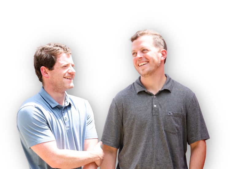 Harrison and Tyler, two men, talking and smiling.