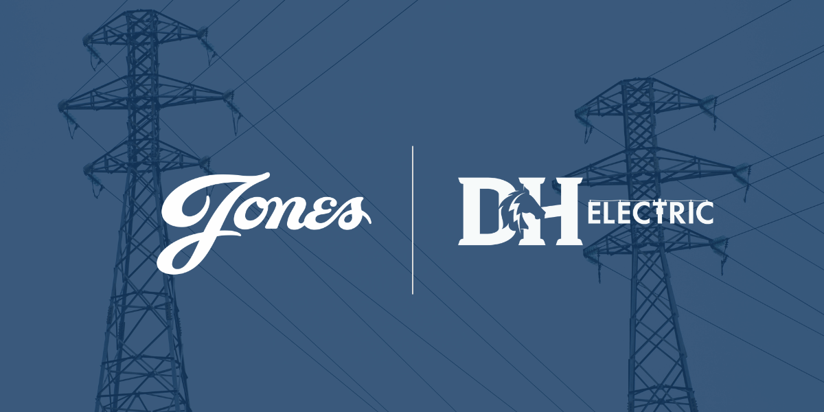 Jones Logo and Dark Horse Logo in front of a picture of a power line 